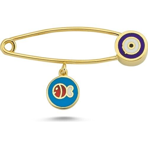 14K (585) Gold Enamel Evil Eye Safety Pin