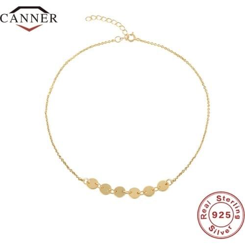 CANNER Real 925 Sterling Silver 6 Discs Synthetic Short Wild Bracelet For Women Gold Color Bracelets Fine Jewelry pulseras