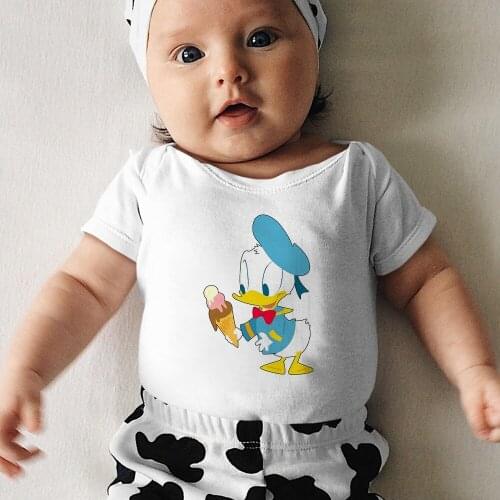 Harajuku Donald Duck Eat Ice Cream Printed Toddler Bodysuits Summer Baby Girl Boy White Infant Clothes Casual Baby Romper