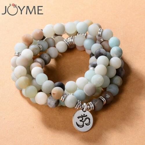 108 Beads 8mm Natural Stone Buddhist Buddha Bracelet For Women Men Prayer Yoga with Lotus Ohm Buddha Charm Rosary Decoration