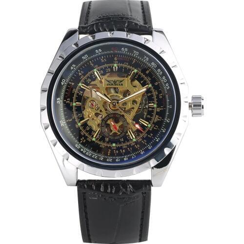 Mens Transparent Watch Mechanical Watch Automatic-self-winding Stainless Steel Skeleton Leather Strap