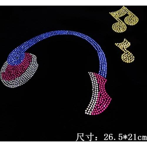 2pcs/lot Colorful earphone patch iron on transfers motif hot fix rhinestone hot fix rhinestone motif designs rhinestones fix