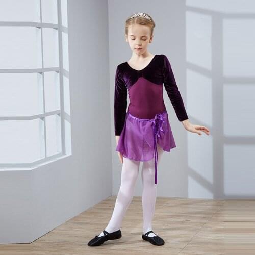 Children Concealed Buckle Spliced Velvet Apron Ballet Dance Dresses for Girls