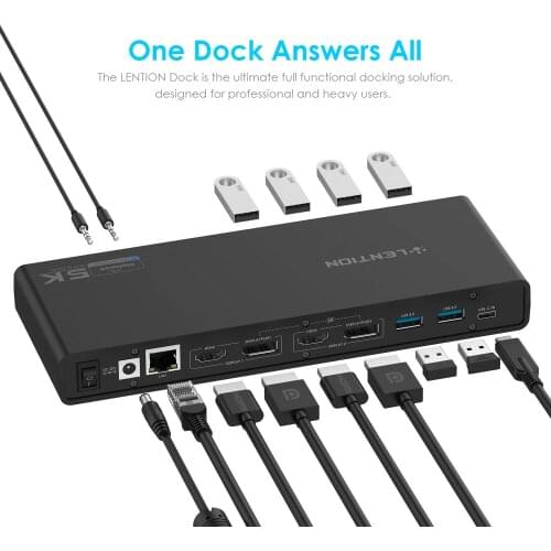 Lention 5K USB C & USB A Docking Station with HDMI & DisplayPort Dual 4K Displays, Gigabit Ethernet, Audio Adapter, 6 USB 3.0