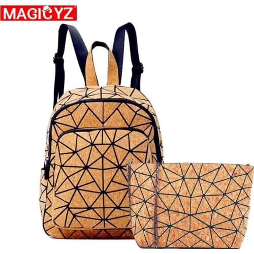 Eco-friendly Bark Backpack for Womens Geometric Cork Female Youth Casual Folding student Schoolbag Outdoor Travel Shoulder Bag