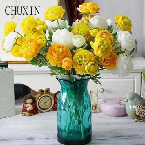 Artificial silk 3 flower head Lulian Camellia Home living room bedroom decoration Wedding photography decorative fake flower