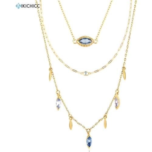 KIKICHICC 925 Sterling Silver Gold Lucky Eye Blue Zircon CZ Charm Wedding Necklace Choker Long Chain Luxury Jewelry Fine Jewels