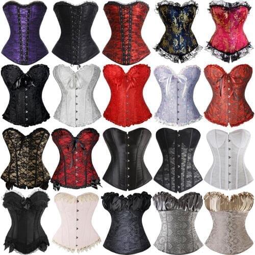 Free Shipping Sexy Lace up Boned Overbust Corsets And Bustiers Top Waist Cincher Shaper Plus Size S-6XL