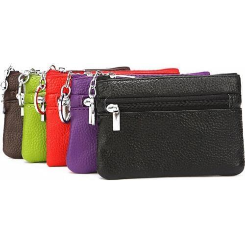 Genuine Leather Plus Size Key Wallet Popular Small Coin Purse Bus Card Package Front and Back Double Zipper pocket