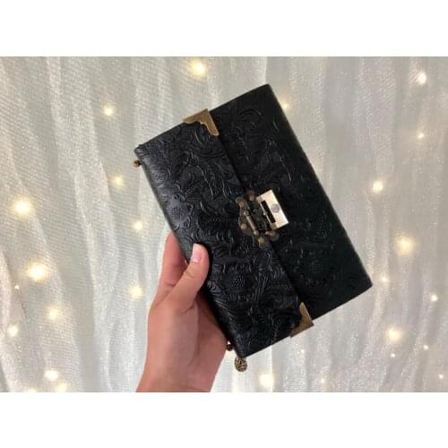 Soft Embossed Pattern Leather Travel Notebook with lock and Key Diary Notepad Kraft Paper