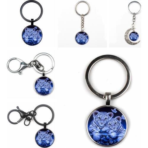 Fashion Cute Tiger Friend Pendant Man Woman Keychain Quality Car Charm Package Crystal Key Ring Glass Key Couple Gift Key Chain