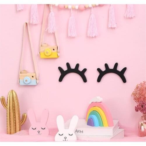 DIY Wall Sticker Living Room Decoration Eyelash Camera Rabbit Craft Cartoon 3D Wood Wall Stickes Cute Closed Eye Home Decal