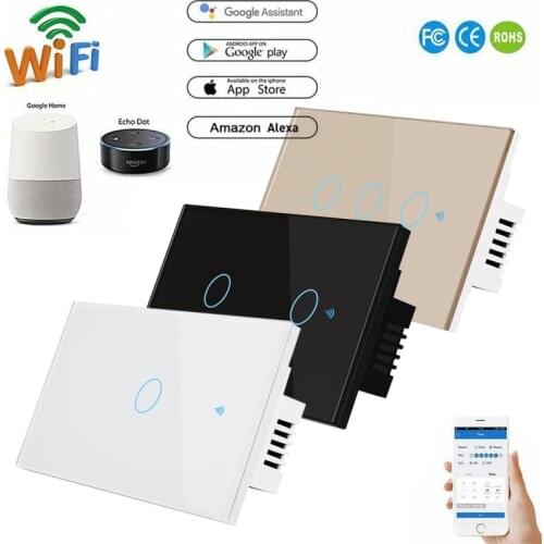 US Standard Wall Light Controller 1/2/3 Gang 1 Way Touch Switch WiFi Remote Control Switch For Alexa Google Home Smart Life APP