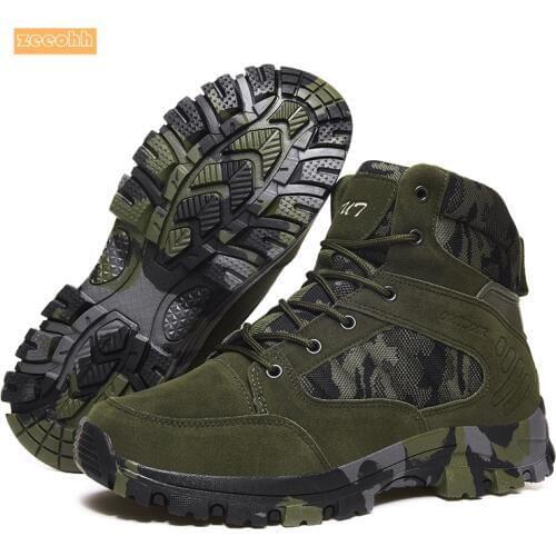 2020 Male High Top Suede Leather Tactical Sport Waterproof Hiking Shoes Man Outdoor Hunting Boots Mountain Shoes Men Army Boots
