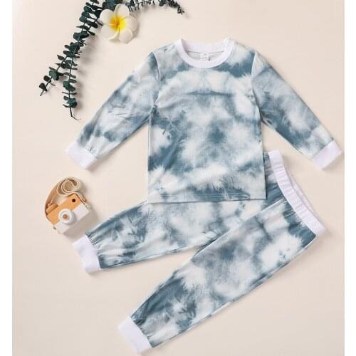 Autumn New Baby Boys Clothes Set Pajamas Fashion Girl Tie Dye Long Sleeve Pullover Tops + Pants 2pcs Sleepwear For Kids 5 Colors