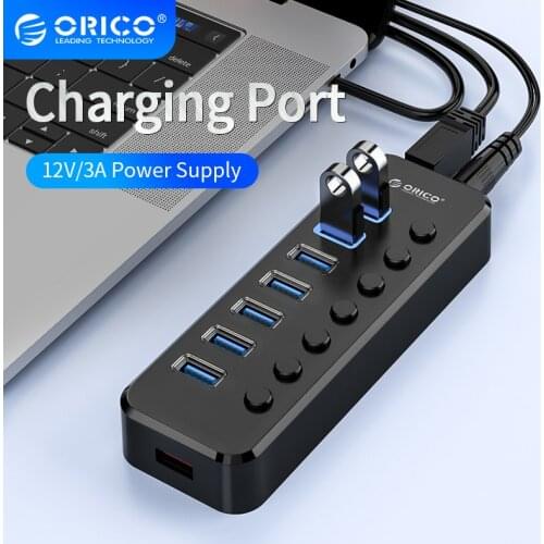 ORICO Powered USB 3.0 HUB 7 4 Ports Data Extension with 1 Charging Port and Individual On/Off Switches 12V Power Adapter for PC