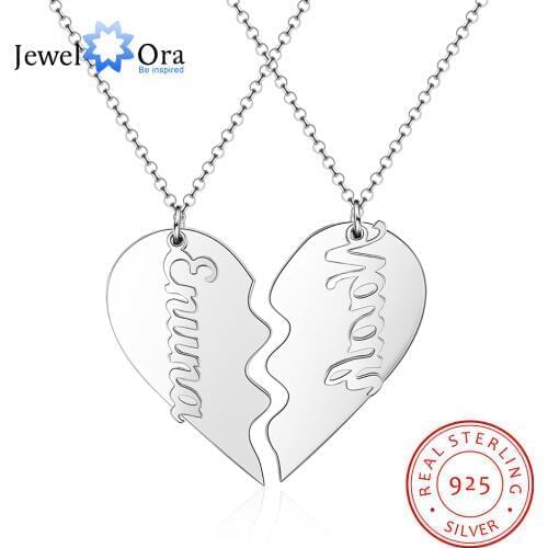 JewelOra 925 Sterling Silver Personalized BFF Heart Necklace Custom 2 Names Letter Necklace Best Friend Gift Fine Jewelry