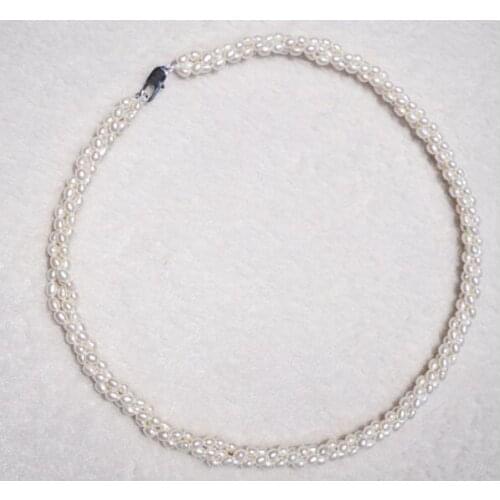 3 strands 3mm white rice real Pearl Handmade necklace natural Freshwater PEARL Women Jewelry 17'' 43cm 35cm