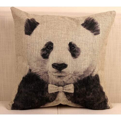 Panda pillow cover, cute cartoon animal panda glasses lover couple throw pillow case pillowcase