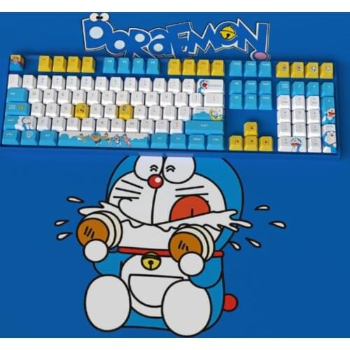 PBT Sublimation Doraemon Keycap Cute Personality Cartoon 104-key DIY Mechanical Keyboard Keycap OEM Height for Cherry MX Switch
