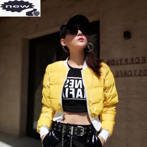Luxury Fashion Slim Thin Short Glossy Women Baseball Uniform Down Coat Stand Collar Zipper High Street Female Jackets Design