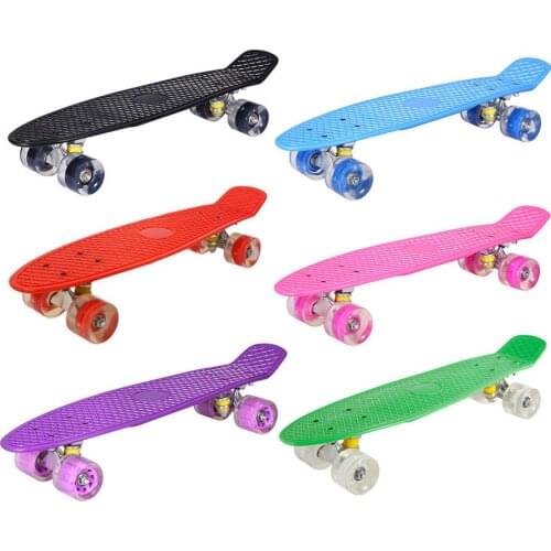 22Inch High Resilience LED Flash Wheel Skateboard Single Rocker Fish Board Mini Cruiser ABEC-7 Bearings Children Teen Longboard