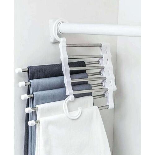 5 in 1 Stainless Steel Multi-function Retractable Pants Hanger Rack Trouser