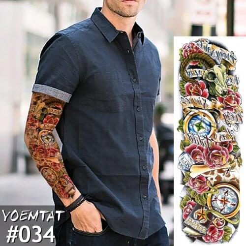New 1 Piece Temporary Tattoo Sticker Clock rose Full Flower Tattoo with Arm Body Art Big Large Fake Tattoo Sticker