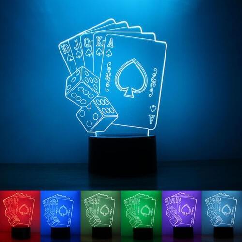 USB Powered Poker 3D Night Light LED Desk Lamp Touch Key Decoration Atmosphere Light Use Home Hotel Party Holiday