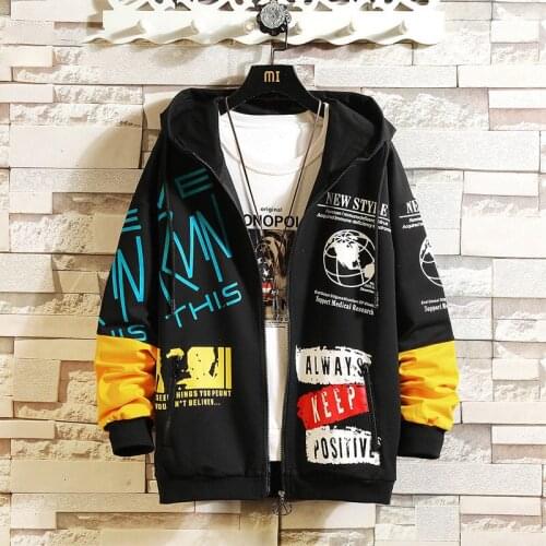 Spring Autumn Windbreaker Mens Jackets Casual Streetwear Graffiti Hip-Hop Hooded Coats Male Casual Jacket Men Clothing