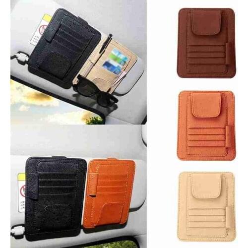 1Pc Car Sun Visor Multifunctional Storage Bag Sunglasses Storage Car Card Leather Bag 4 Colors Glasses Bag Clip PU Credit