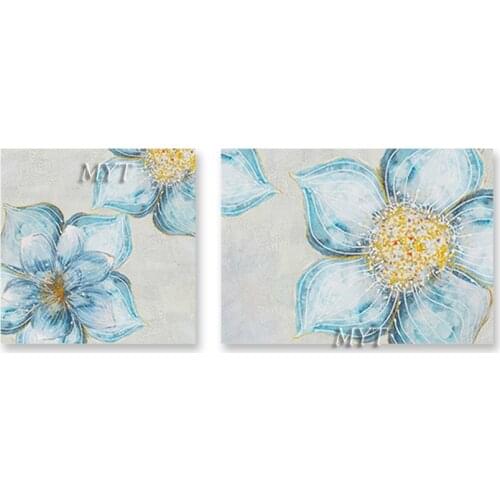 2PCS Abstract Lotus Flowers Oil Painting Canvas Wall Art Unframed Living Room Decoration 2 Panels Group Wall Pictures Art