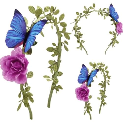2021 Fashion Women Flower Crown Hairband Butterfly Floral Headband Garland Girls Hair Accessories Party Wedding Purple Headpiece