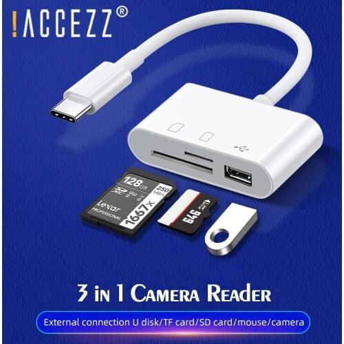 !ACCEZZ Type C Card Reader 3 in 1 OTG Adapter For Mouse Keyboard U Disk Mouse TF/Mirco SD Card Adapter Smart Memory Card Reader