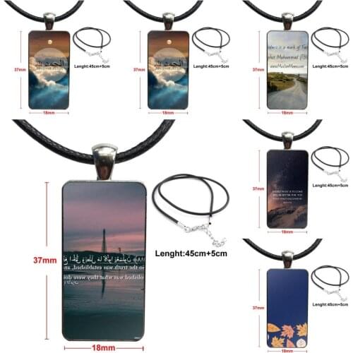 Arabic Quran Islamic Quotes Muslim New Luxury Necklace Fashion Long Chain With Rectangle Necklace Jewelry For Women Kids