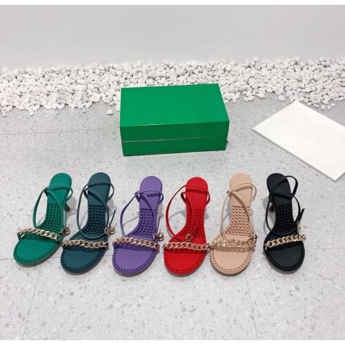 Fashion Women Sandals Summer Round Toe Women Shoes Chain Women Shoes Sexy High Heels Buckle Strap Shoes Woman Genuine Leather