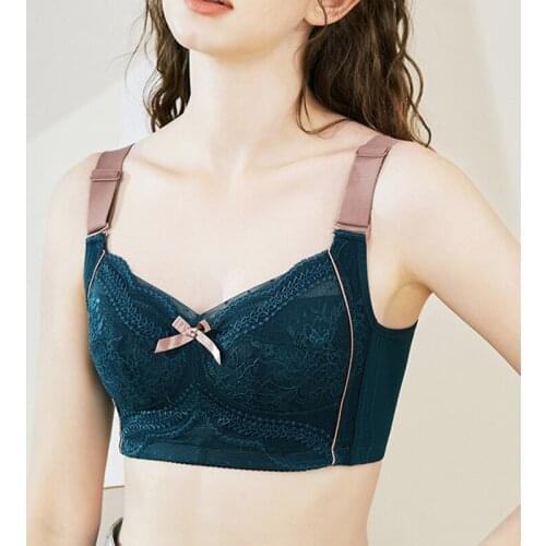 Women Lace Wireless Bra Full Coverage Lightly Lined Underwear Lace Embroidery Push Up Lingerie Minimizer Bra 36 38 40 42 B C D E