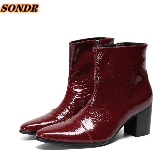 Chaussures Homme Men Autumn Ankle Boots Pointed Toe Zipper Snake Skin High Heels Shoes For Men Office Dress Formal Shoes