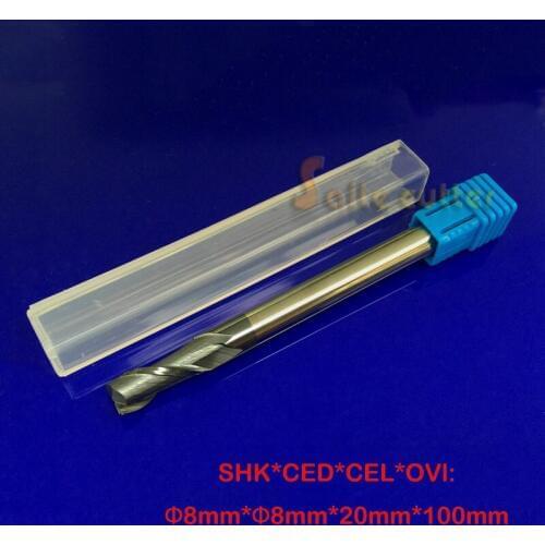 1PC 2 Two Double flutes HRC55 extra long shank length 100mm tungsten carbide end mill bit CNC milling cutter 8*8*20mm Lengthen
