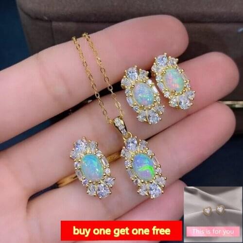 KJJEAXCMY fine Jewelry 925 sterling silver inlaid natural opal exquisite pendant ring earring set support test Chinese style