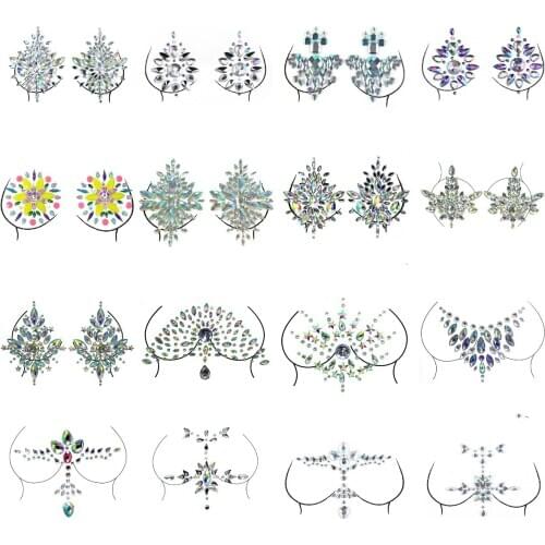 Nipple Cover Crystal Bra Stickers Adhesive Diamond Beads Breast Pasties Shiny Tattoo Sticker Bra Accessories Bra Pad Stickers