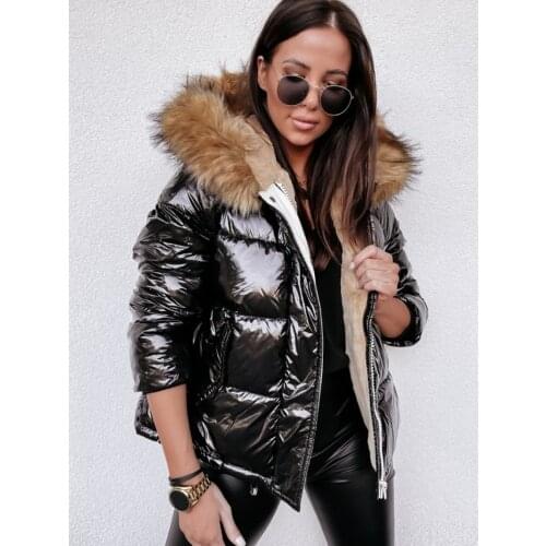 Womens Jacket Oversized Autumn Winter Female Clothes Light-Reflective Streetwear Fleece Parka Faux Fur Outerwear Quilted Coat