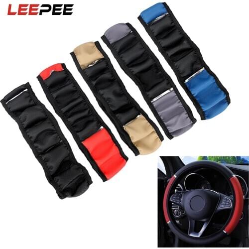 LEEPEE Universal Anti Slip Car Steering Wheel Cover PU Leather Steering Covers 37-38cm Diameter Car-styling