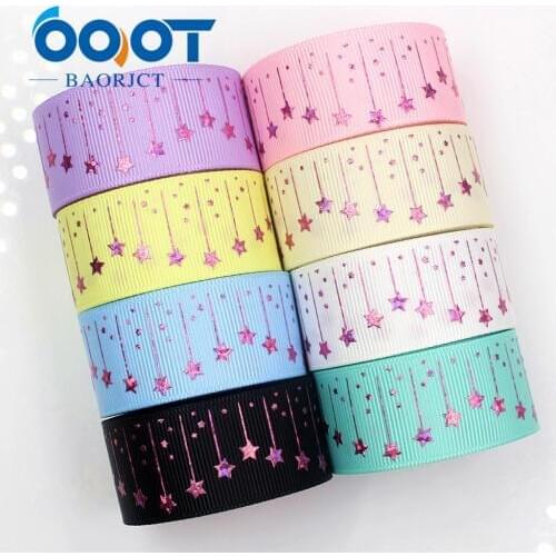 OOOT BAORJCT G-18609-399 25 mm 10 yards Colored pentagonal stars Printed grosgrain ribbon DIY headdress wedding gift wrap