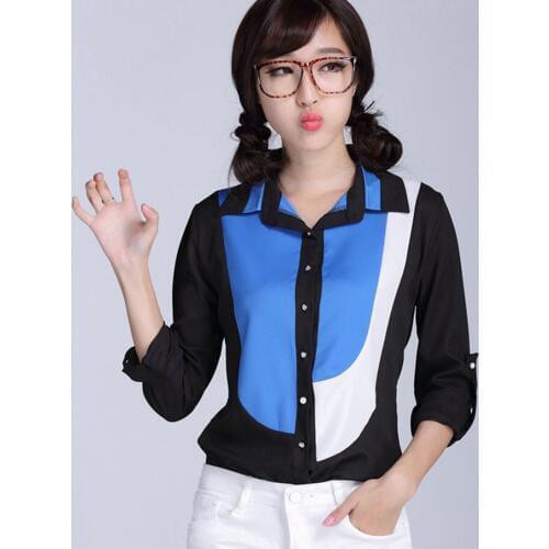 Summer Casual Blouse Shirt Plus Size Camisas Femininas Women Blue & Black Clothing Blusas Roupas Classical Chiffon Shirt Tee Top