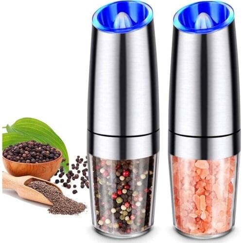 2Pcs Set Electric Pepper Mill Stainless Steel Automatic Gravity Induction Salt and Pepper Grinder Kitchen Spice Grinder Tools