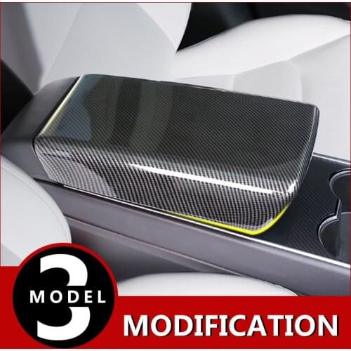Modification Abs Carbon Fiber Central Armrest Box Storage Box Cover Panel Decoration Sequin For Tesla Model 3 2018-2019