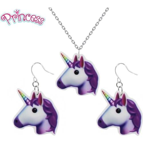 2019 Fashion Girls Kids Gift Jewelry Little Animal Unicorn Earring Pendant 40cm Short Chain Necklace Free Shipping Xma Gift KS11
