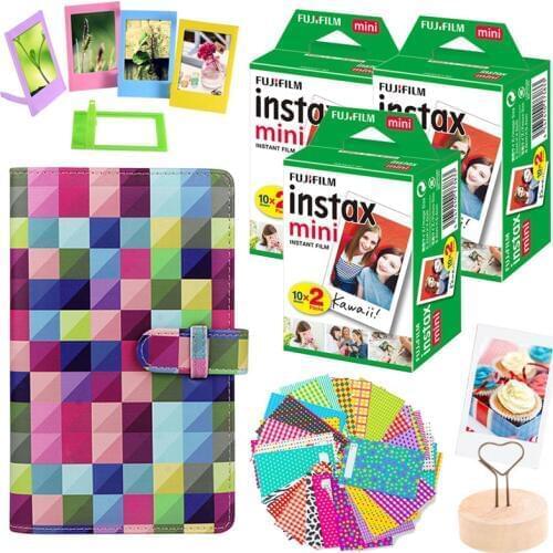 Fujifilm Instax Mini Film Instant Camera Accessories Bundle 60 Sheets Mini Film Photo Paper 96 Pockets Photo Album Book Set