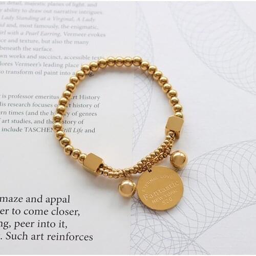 Stainless Steel Fantastic New York 520 Bead Chain Link Gold Minimalism Bracelet Bangle Jewelry Gift For Women